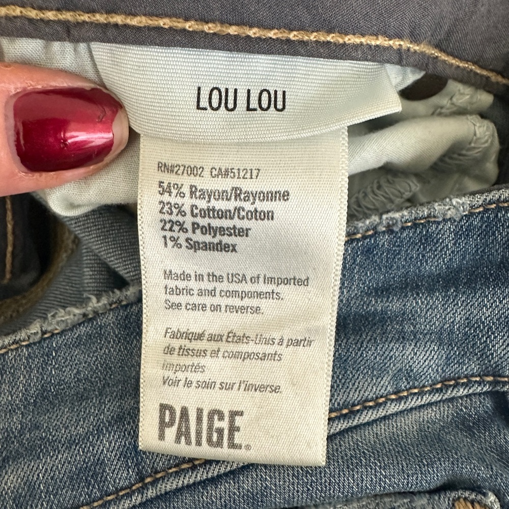PAIGE Lou Lou Flare Jeans Low Rise Distressed Blue Denim | Size 27 - Picture 12 of 13